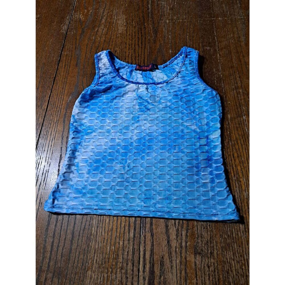 Large AQ Sport Cropped Length Blue Sleeveless Pullover Tank Top Honeycomb